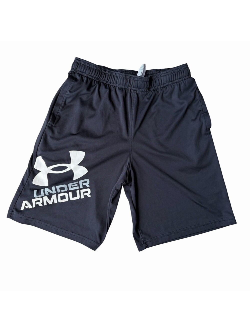 Under Armour Boys YLG Black Athletic Shorts Loose Drawstring Elastic Pockets